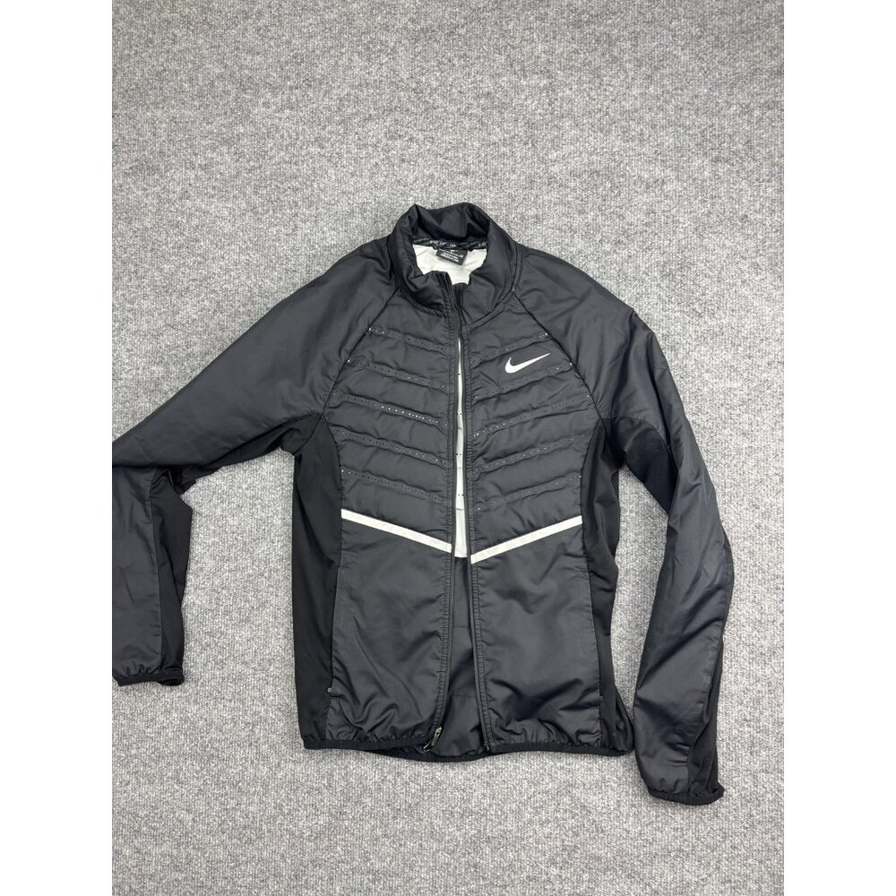 Nike Aeroloft Running‎ Jacket Womens Small Black Reflective Insulated Full Zip
